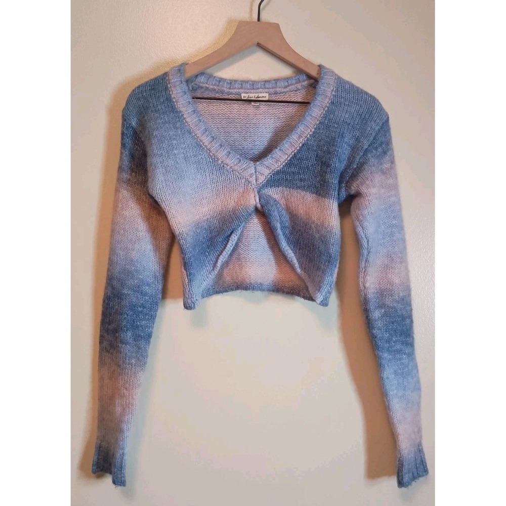 For Love & Lemons Celeste Ombre Fuzzy Knit Twist Front Cropped Sweater S - Picture 2 of 10